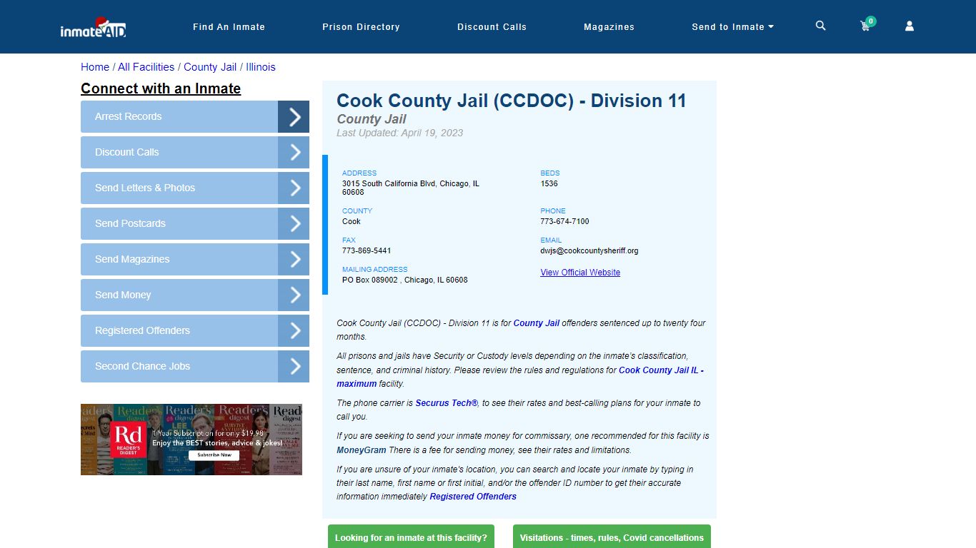 Cook County Jail (CCDOC) - Division 11 - Inmate Locator - Chicago, IL